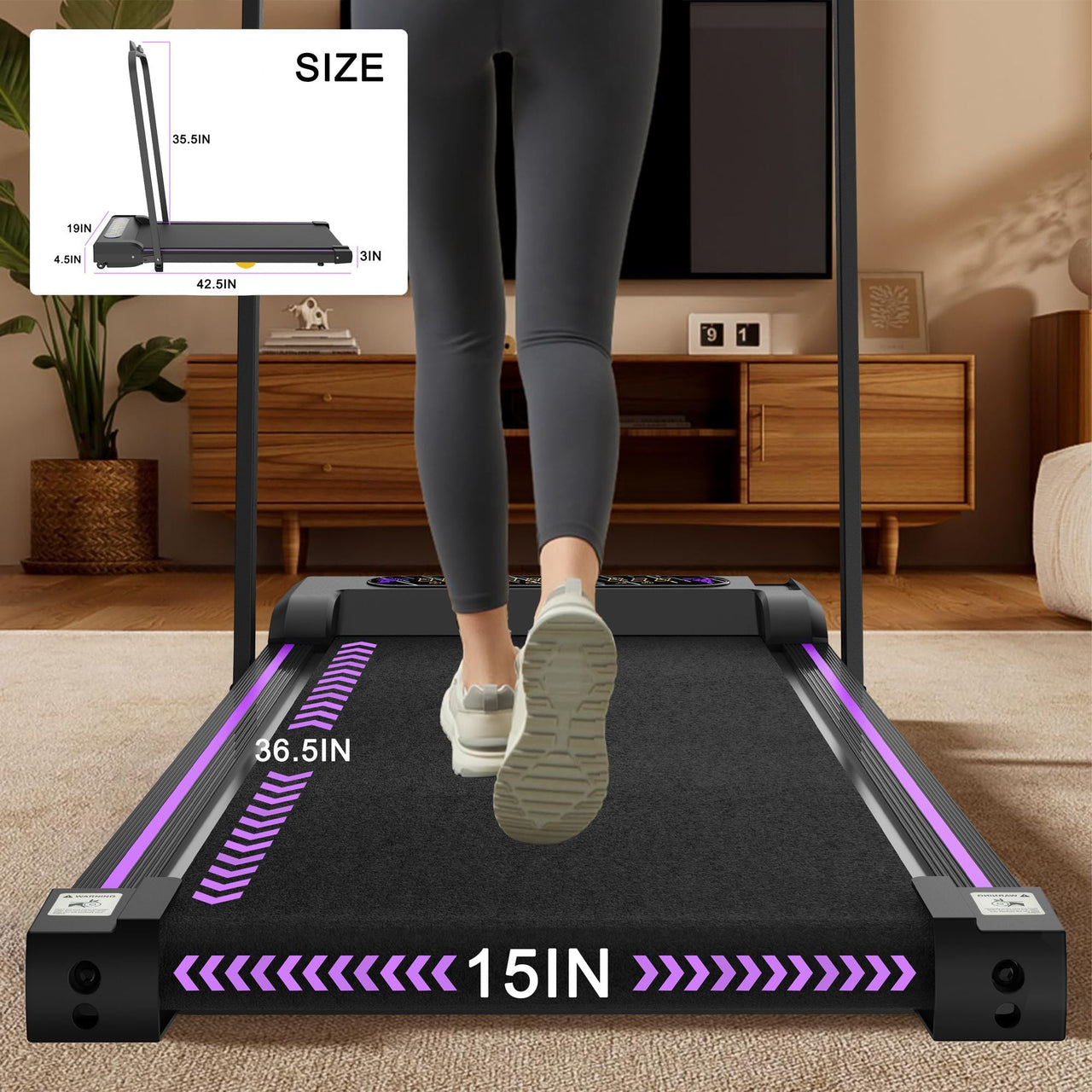 Under Desk Treadmill, Walking Pad, 2 in 1 Portable Treadmill with Handle Remote Control LED Display, Walking Jogging Machine for Home Office Use Black
