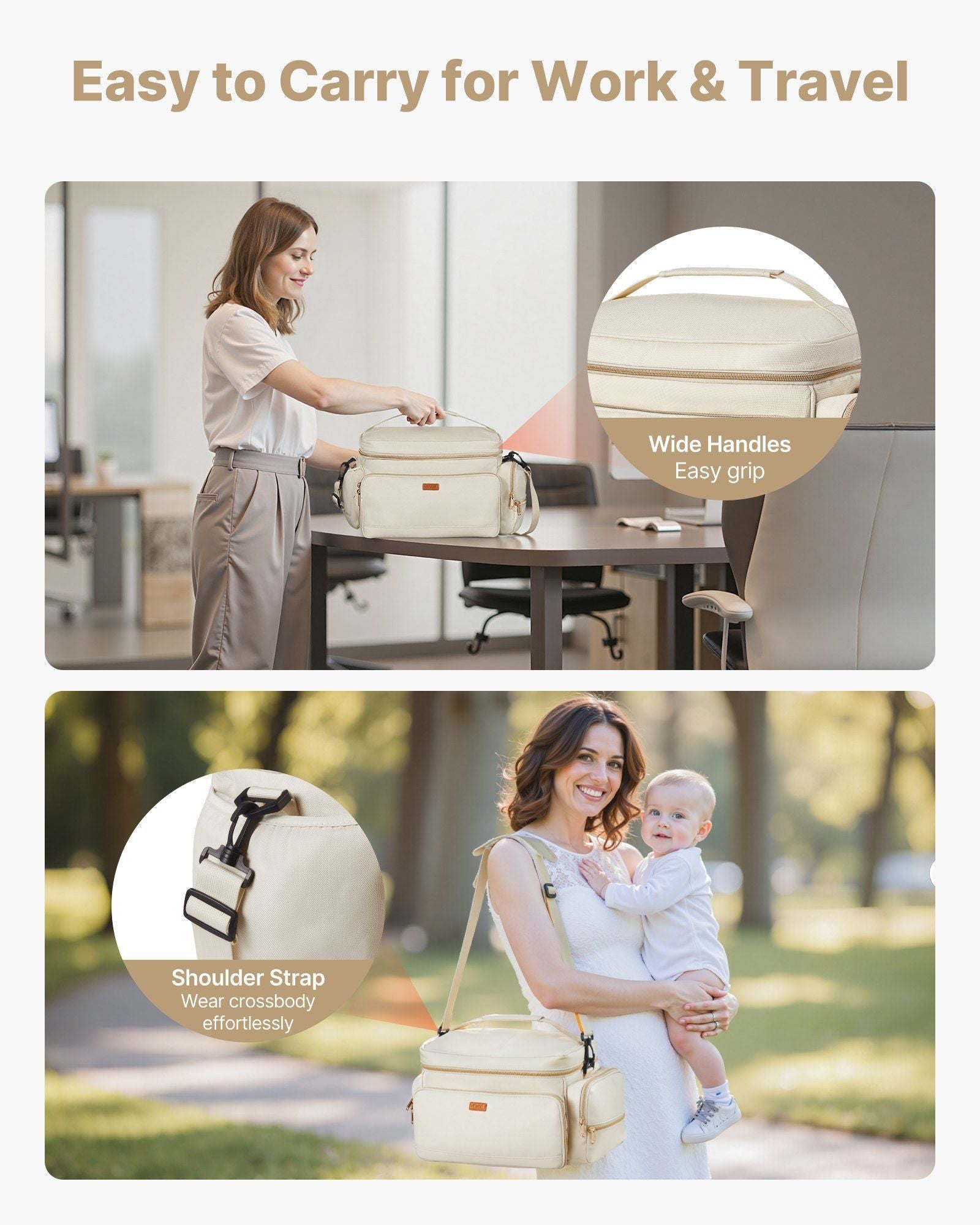 VEVOR Breast Pump Bag, Breast Feeding Bag with Waterproof Mat, Fits for S1/S2, Pumping Accessories & Breastmilk Storage, Portable Pump Carrying Case for Work, Travel and Family Use, Beige