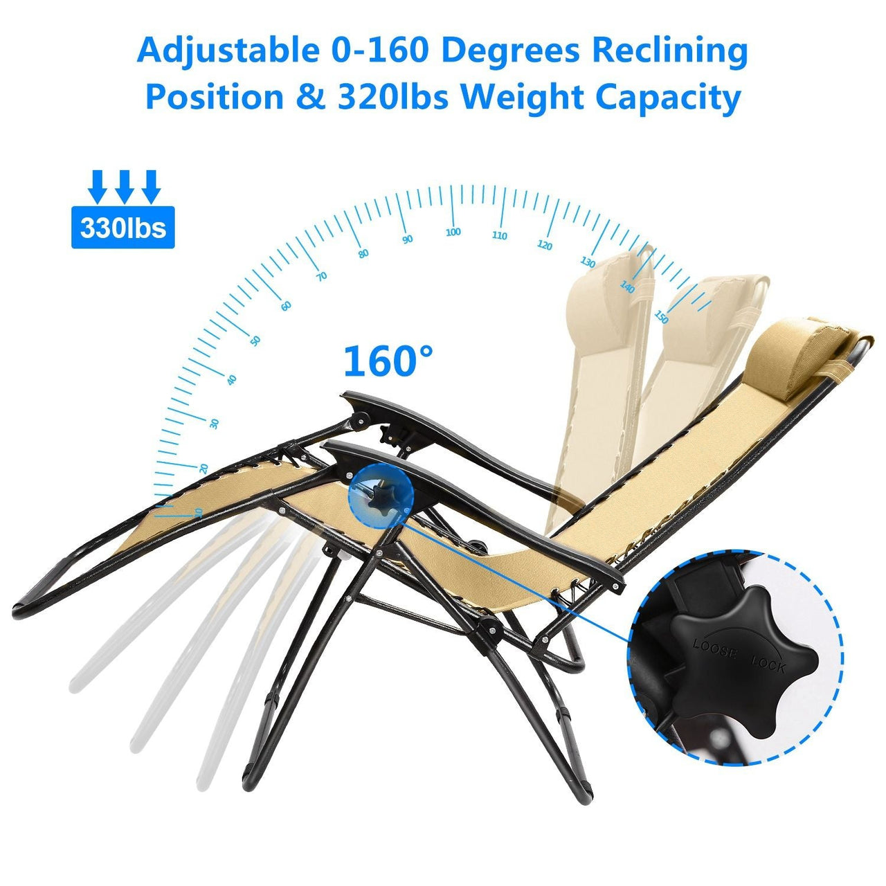 2Packs Zero Gravity Lounge Chair w/ Dual Side Tray 330lbs Load Foldable Recliner Chair w/ Stress Relief Pillow Patio Poolside Beach Lying Chair
