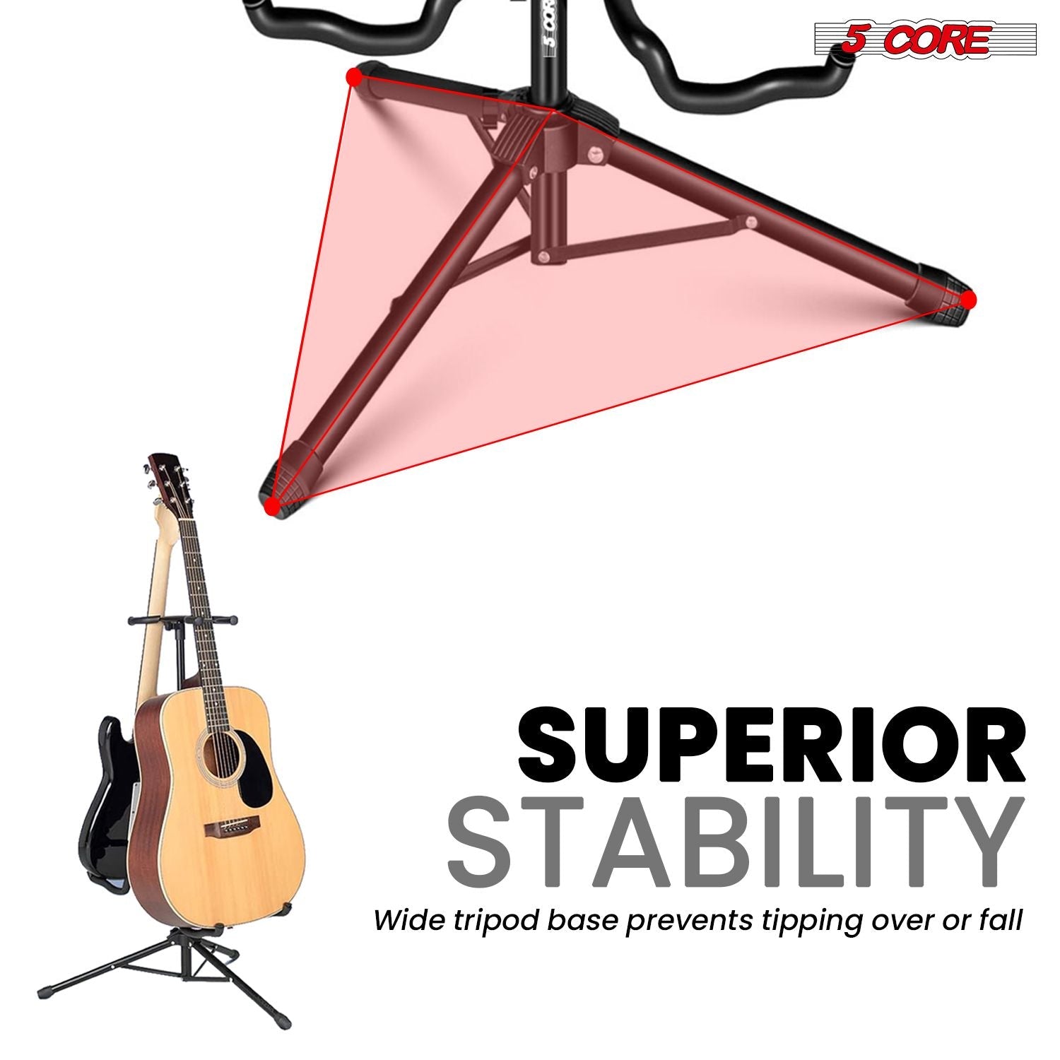 Guitar Stand Adjustable Double Guitars Stands Floor w Neck Holder Universal Supports for Acoustic Electric Classic Bass Instrument Folding Portable Black - GSH 2N1