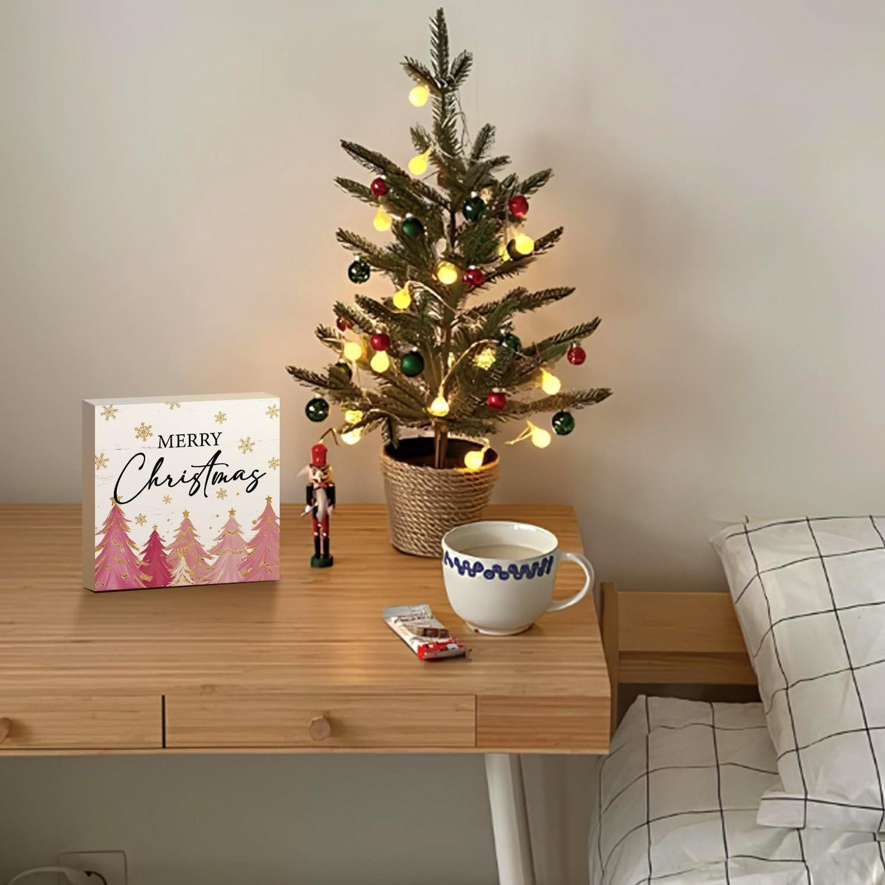 Christmas Decor Red Truck Christmas Wooden Box Signs Buffalo Plaid Christmas Decorations Christmas Decor for Home Office Bedroom Fireplace Car Tiered Tray Decor Christmas Gifts for Women 5x5