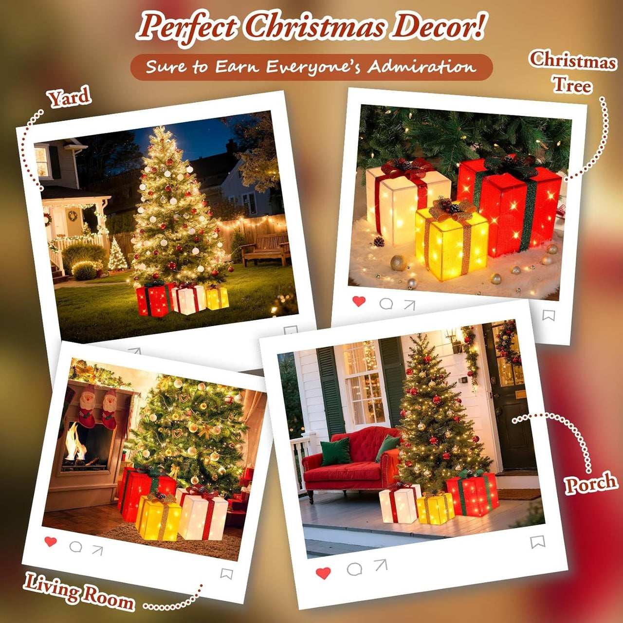 3 Pieces Large Gift Boxes for Christmas Decorations Outdoor, 10