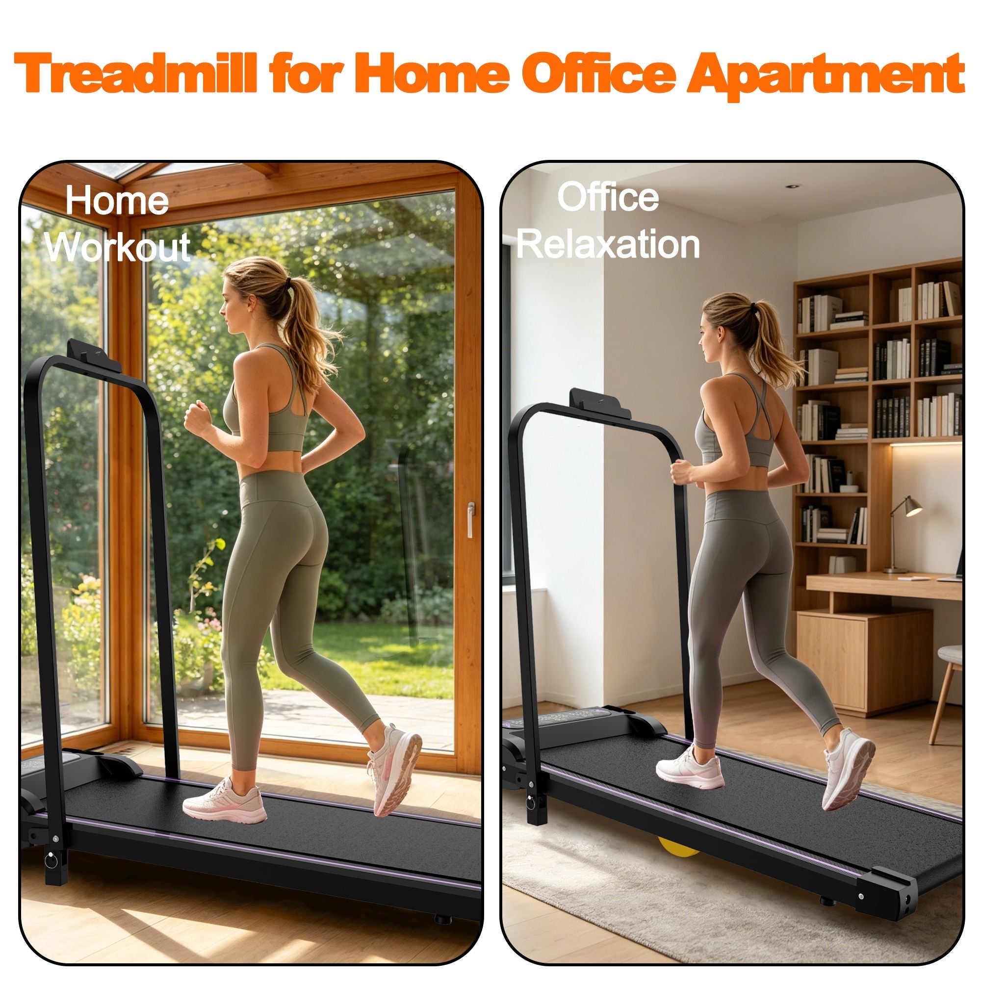Under Desk Treadmill, Walking Pad, 2 in 1 Portable Treadmill with Handle Remote Control LED Display, Walking Jogging Machine for Home Office Use Black