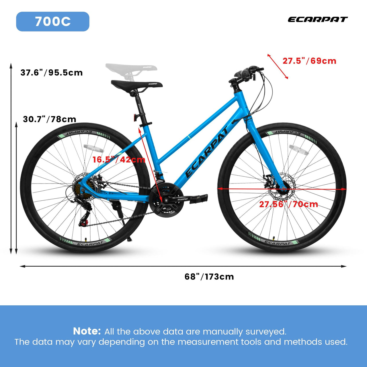 A28250 700C Road Hybrid Bike for Adult , 21-Speed Road Bike Road Bicycle Carbon Steel Frame/Dual-Disc Brakes/Multiple Colors