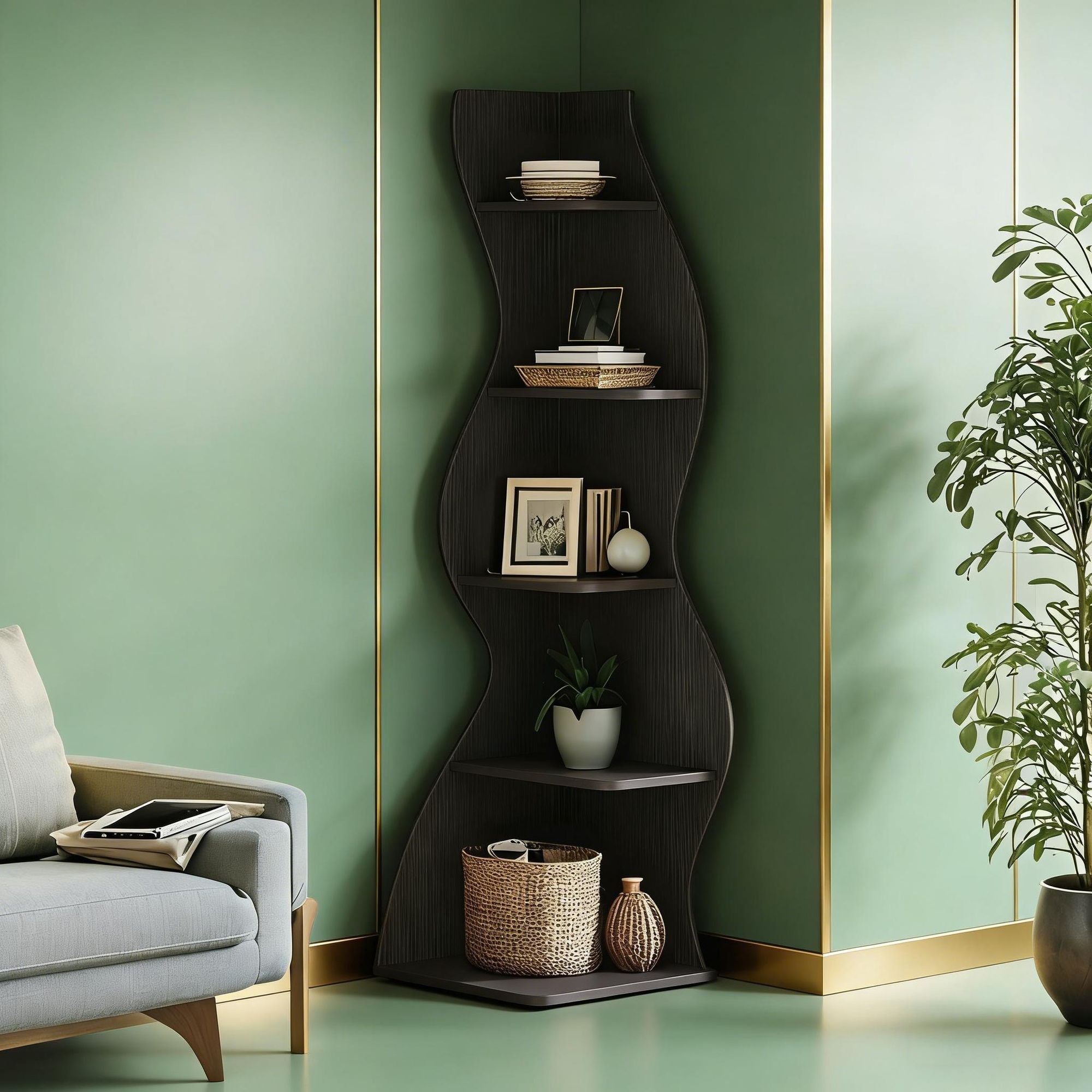 Modern Wall Corner Bookshelf Bookcase