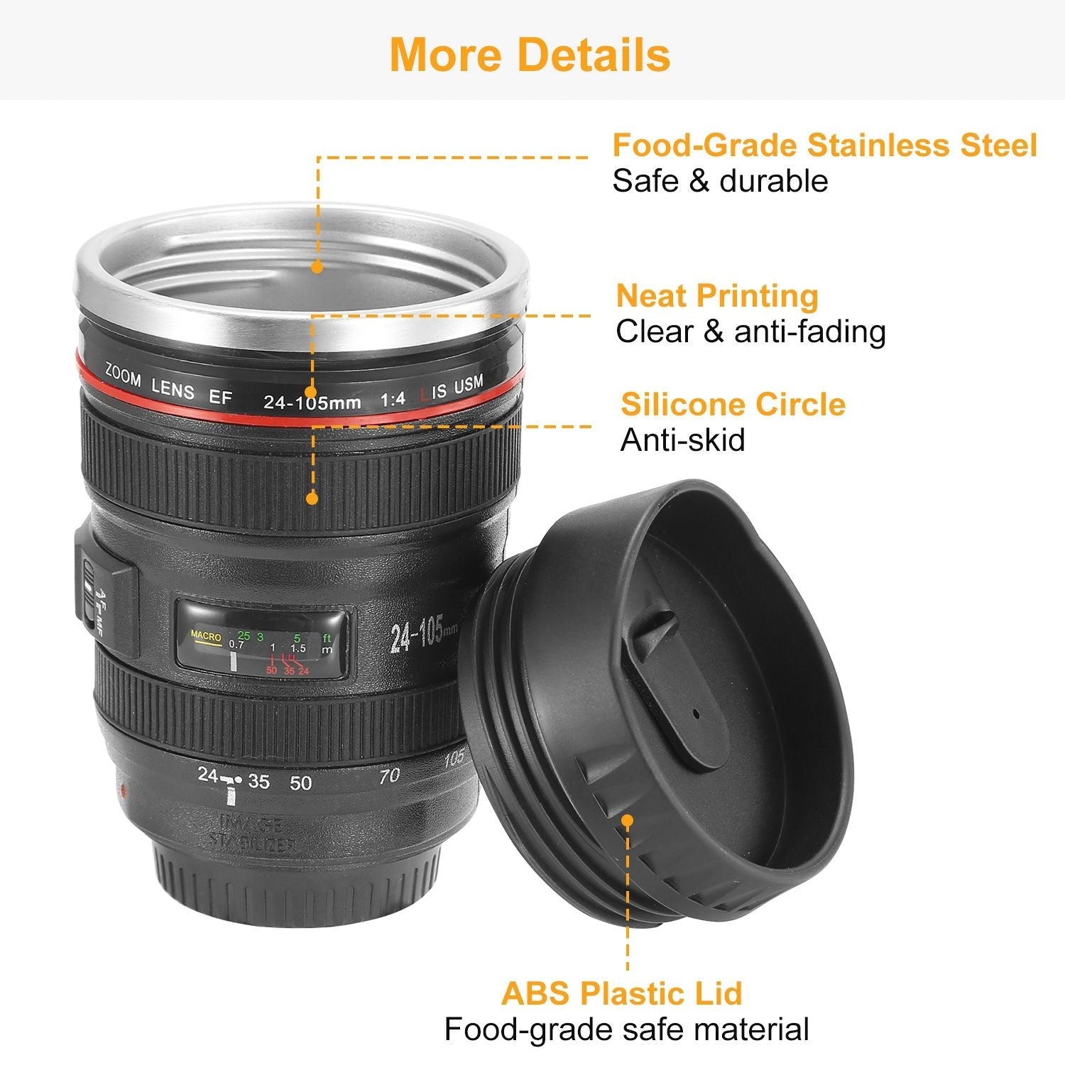 Camera Lens Coffee Mug Cup 13.6oz F ood-G rade Stainless Steel Travel Photography Insulated Mug for All Ages