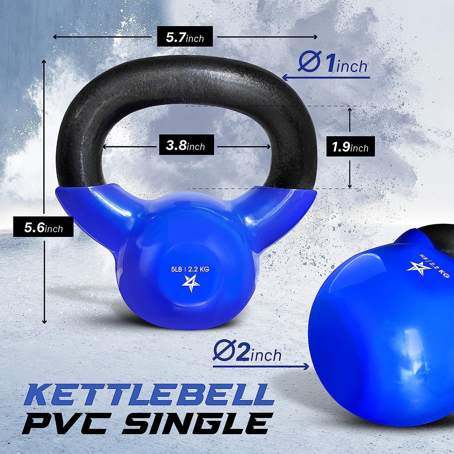 Kettlebell, 5-100 LB Vinyl Coated Cast Iron Strength Training Kettlebells for Home Gym Exercises, Fitness, Full Body Workout Equipment, Push Ups, and Grip Strength