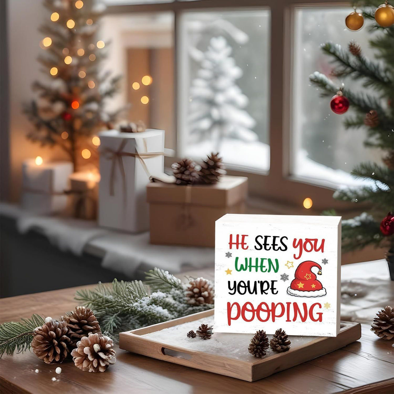 Christmas Decor Red Truck Christmas Wooden Box Signs Buffalo Plaid Christmas Decorations Christmas Decor for Home Office Bedroom Fireplace Car Tiered Tray Decor Christmas Gifts for Women 5x5