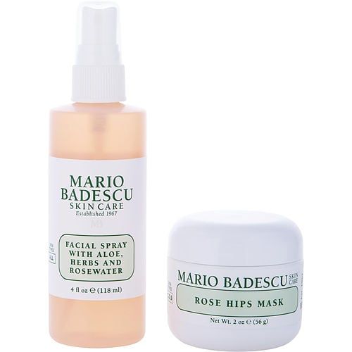 Mario Badescu by Mario Badescu Rose Mask & Mist Duo Set: Facial Spray With Aloe, Herbs And Rosewater 4oz + Rose Hips Mask 2oz --2pcs