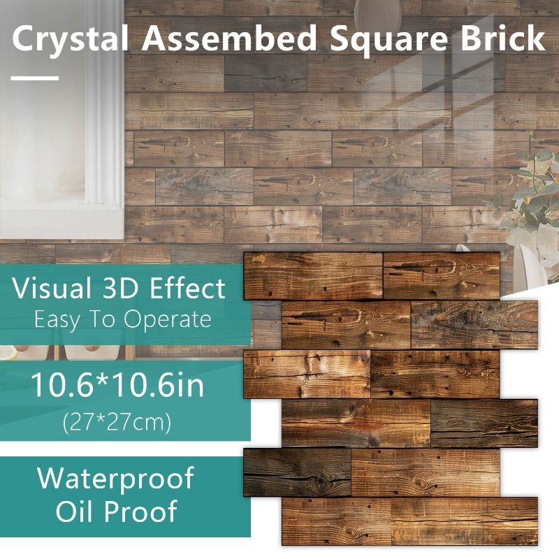 10 PCS 3D Wall Brick Self Adhesive Removable Wallpaper 11.8 x 11.8 Inch Wallpaper Brick Breakaway Wall Decals Vintage Faux Brick Wallpaper Brown for Fireplace Kitchen Backsplash