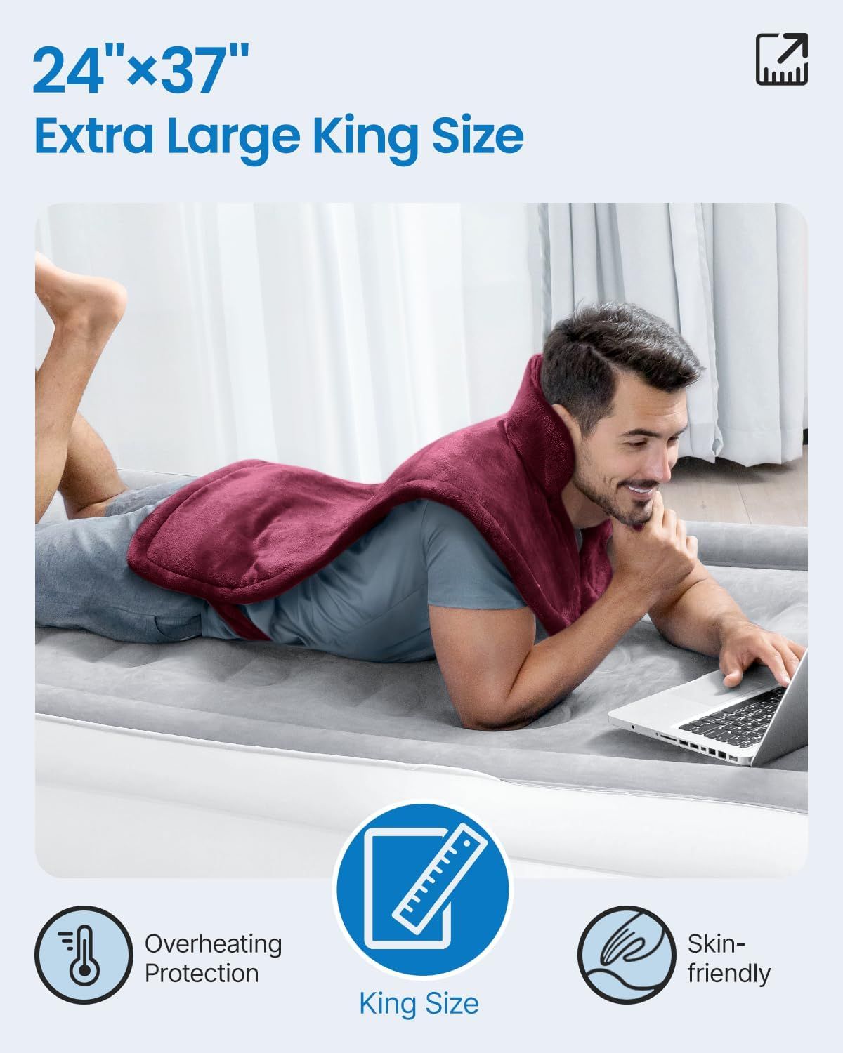 King Size Heating Pad for Back, Mothers Day Gifts for Mom Wife & Birthday Gifts for Men, FSA Eligible, 24