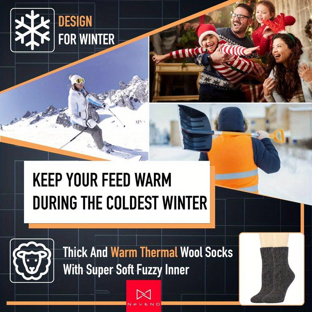 6 Pairs Women's Wool Thermal Boot Socks (EU 9-11) - Heavy-Duty Winter Warmth, BS4745 2.4 Tog Rating, Multi-Color (Pink/ Grey/ Blue/ Green/ Black)