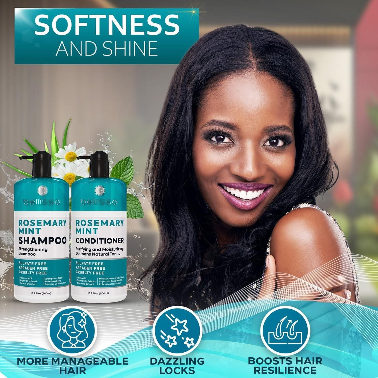 Rosemary Oil and Mint Shampoo and Conditioner Set Sulfate Free with Peppermint Moisturizing Products for Women and Men Helps Flaky Dry Scalp and Dandruff Salon Thickening for Thinning Hair