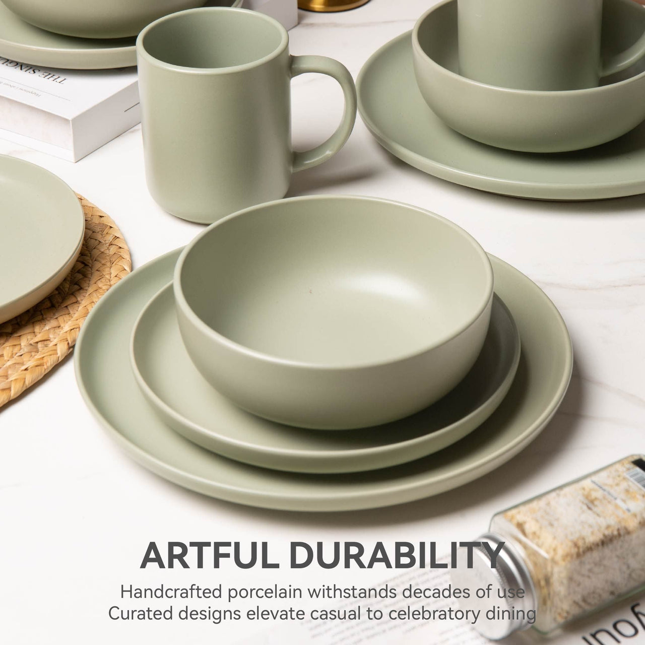 12-Piece Stoneware Dinner Plates Bowls Sets | Microwave & Dishwasher Safe | Non-Toxic Dinner Plates Bowls Set | Stackable Matte Glaze Kitchenware for 4