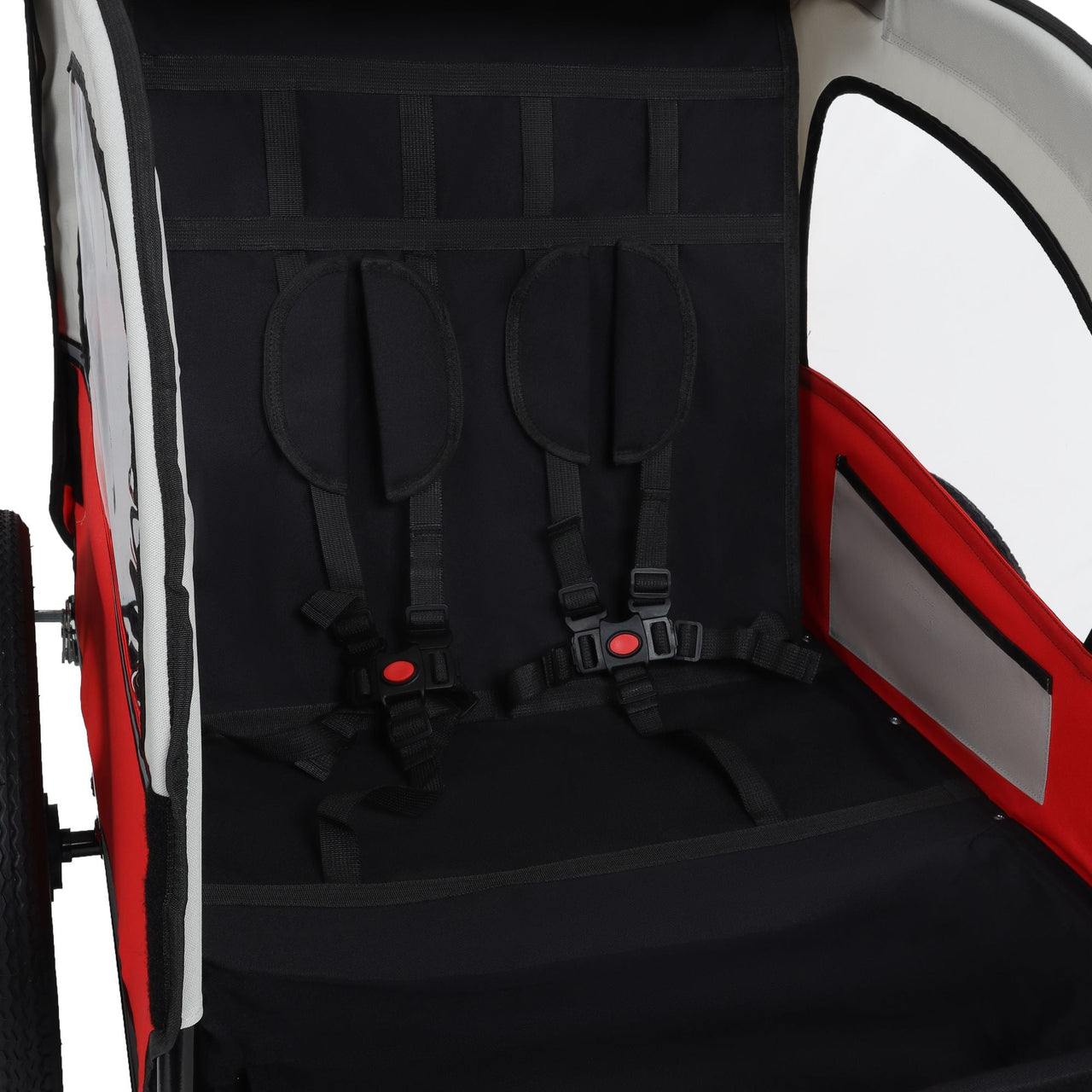 2-in-1 Double 2 Seat with 5-point safety harnesses Bicycle Bike Trailer Jogger Stroller for Kids Children Foldable Collapsible w/Pivot Front Wheel, Storage Bag
