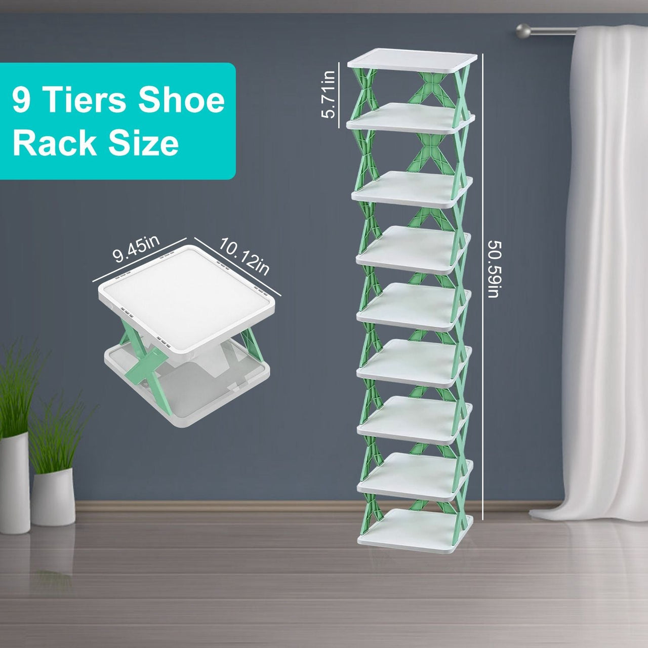 9Tier Narrow Entryway Shoe Rack Plastic Vertical Shoe Organizer Space Saving Free Standing Shoes Storage Shelf Closet Hallway