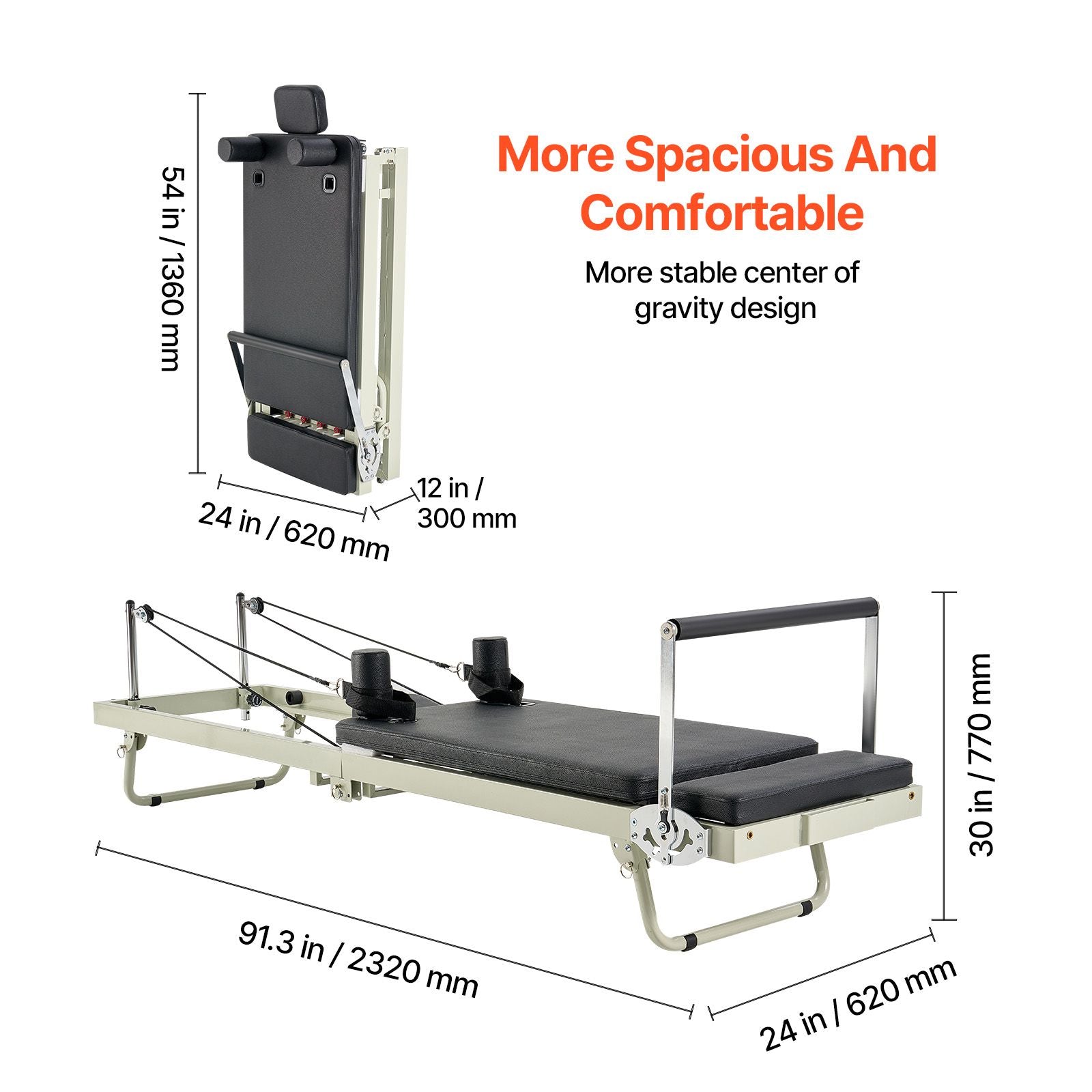 Foldable Pilates Reformer, Pilates Workout Machine for Home Gym Studio Use, Pilates Bed with Dual Resistance- Spring & Cord, Reformer Set for Advanced Users and Beginners, Up to 400 LBS