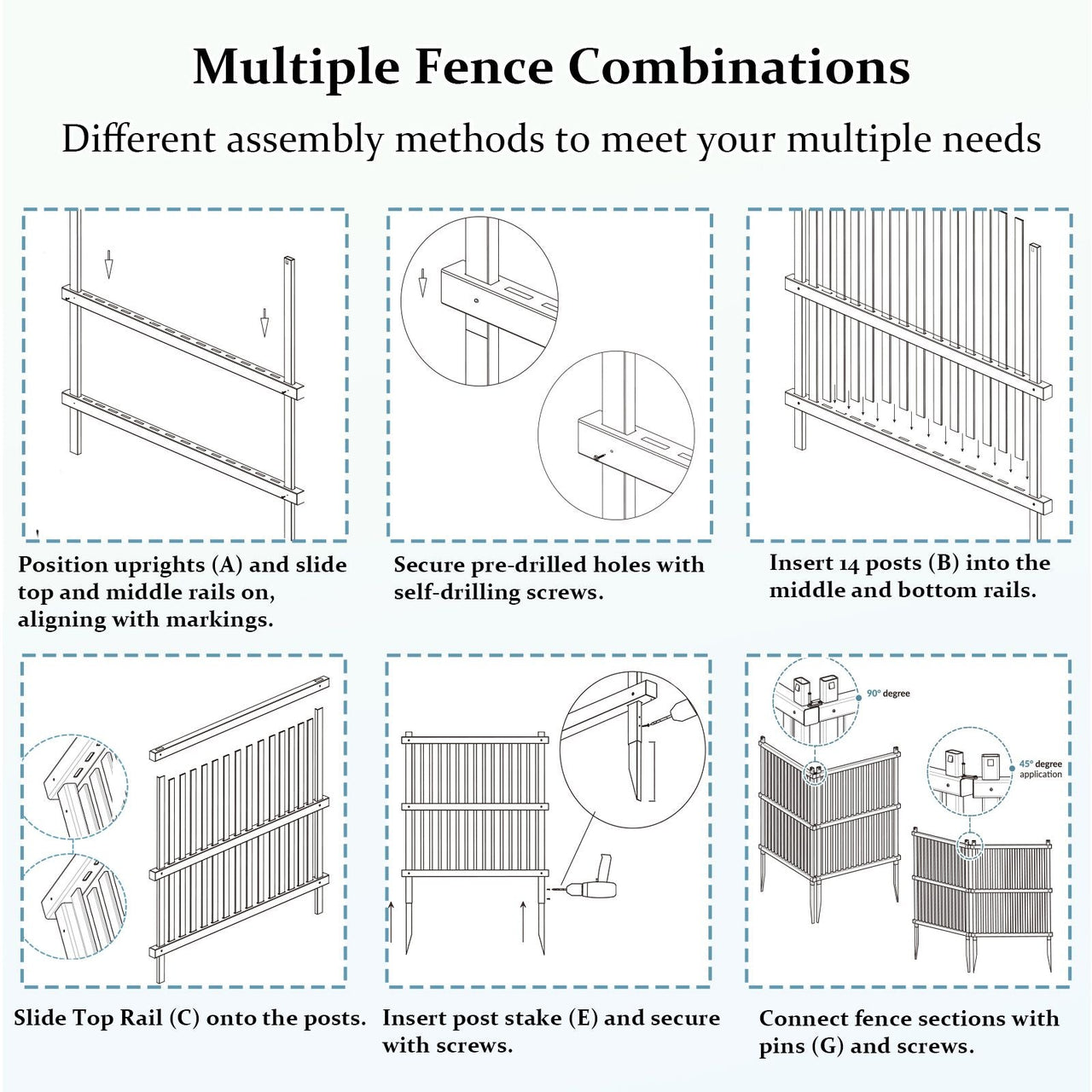 Air Conditioner Fence, Trash Can Vinyl Privacy Fence White Panel for Outside, Outdoor Pool Equipment Enclosure with Metal Stakes, (2-Pack)