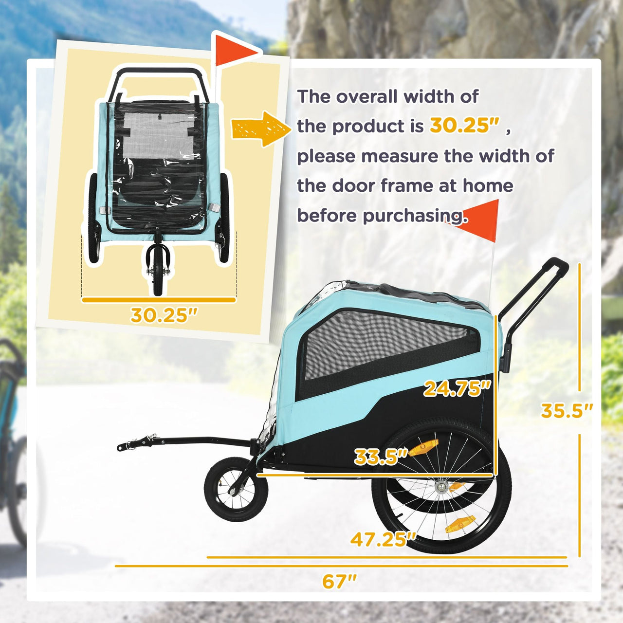 Pet Stroller - 2-in-1 Large Dog Bike Trailer & Stroller Combo with Safety Hitch Quick-release Wheels Foot Support Pet Bicycle Cart