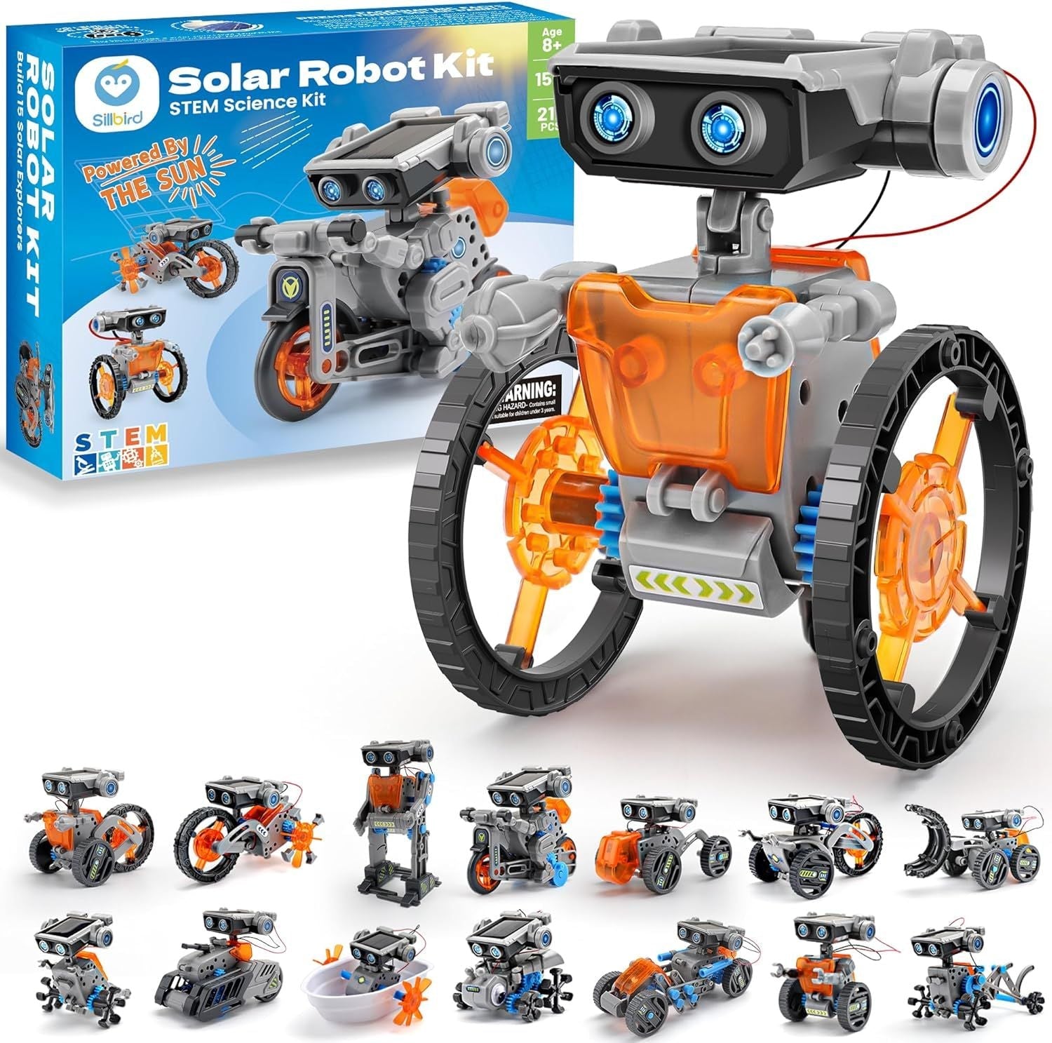 Solar Robot Building Kit Christmas STEM Gift for Boys Aged 8-13, 15-in-1 DIY Science Educational Robotic Toy for Kids Teens Birthday, Powered by The Sun or Battery with 212 Pieces