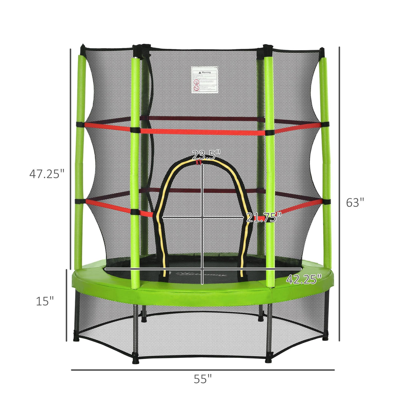 4.5FT Green Kids Trampoline with Safety Enclosure Net, Springless Design, for Ages 3 to 6
