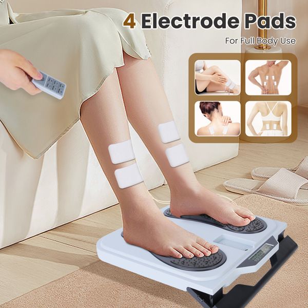 TENS & EMS Foot Massager with 10 Modes & 50 Intensity Levels - Electric Foot Stimulator for Neuropathy, Plantar Fasciitis & Pain Relief - 4 Electrode Pads for Full Body - Cordless with Remote Control