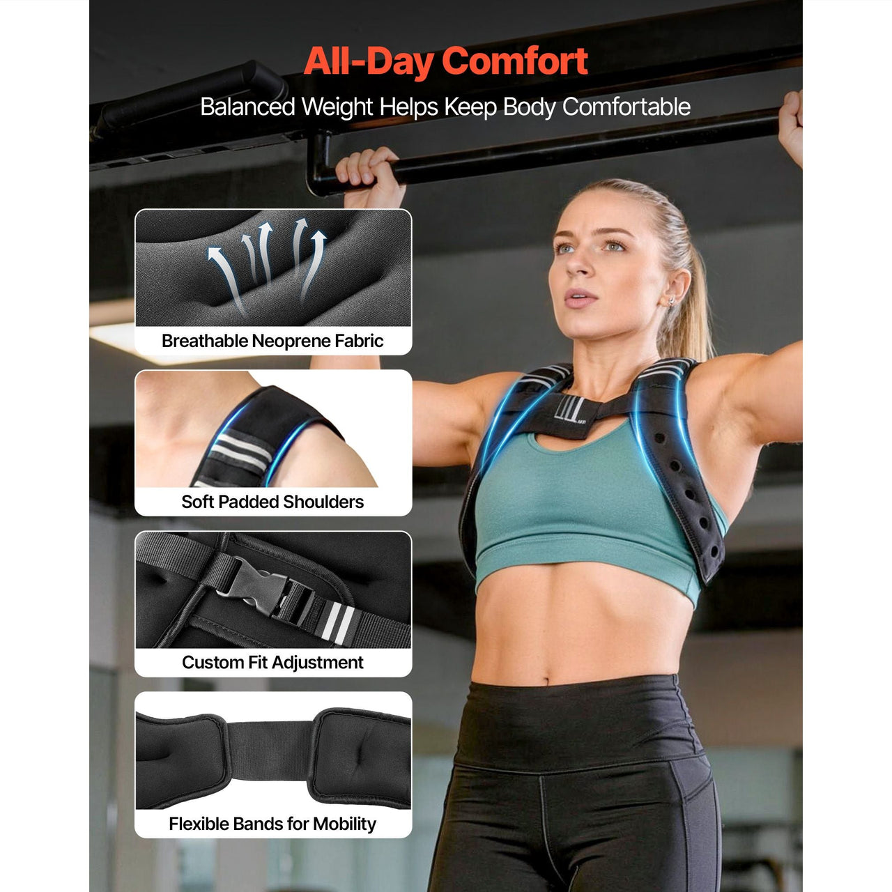 Weighted Vest, 6 lbs Body Weight Vest for Men Women, with Reflective Stripe, Adjustable Buckle, Workout Equipment for Strength Training, Running, Jogging, Fitness, Muscle Building, Weight Loss