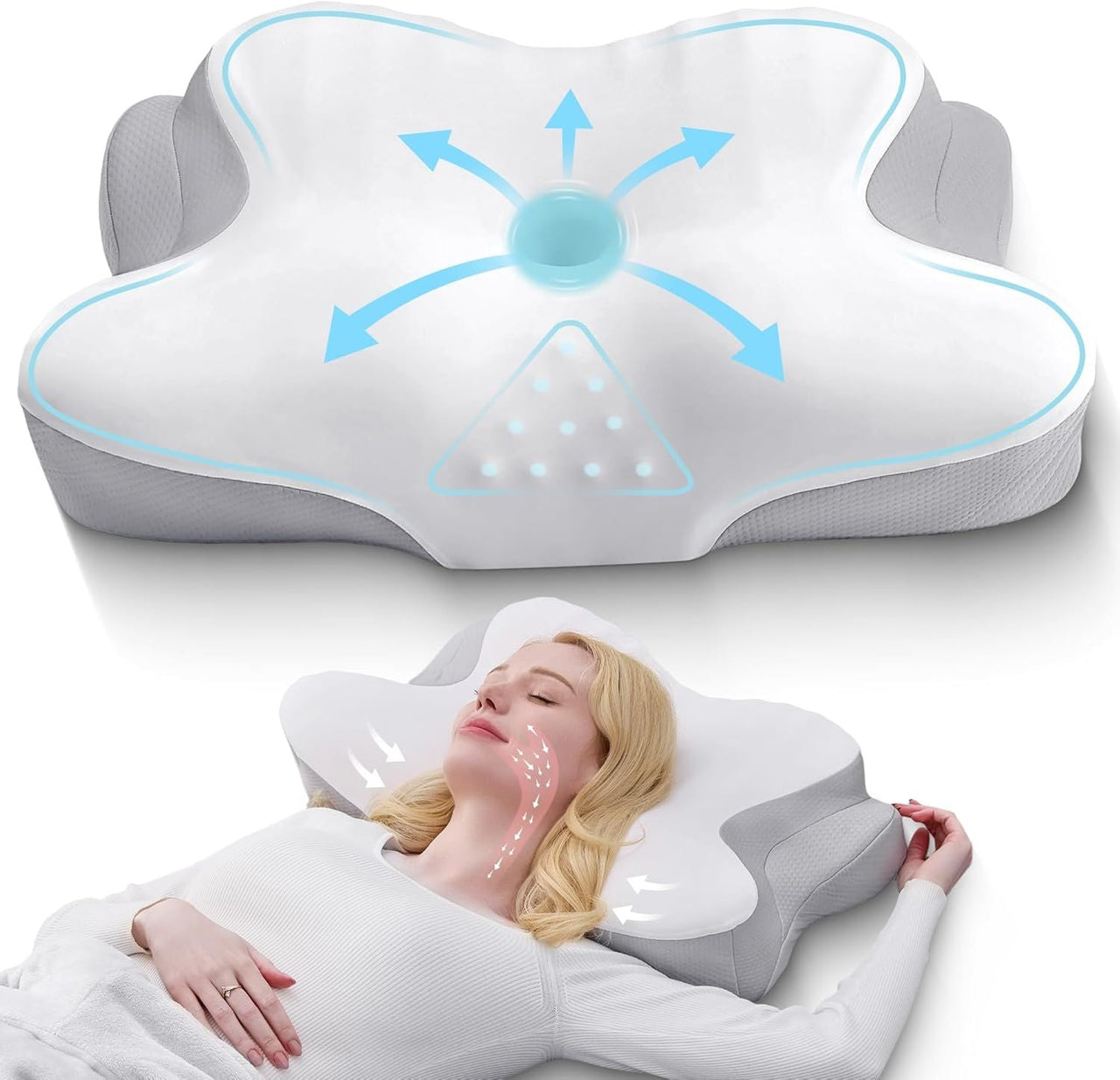 Ergonomic Cervical Neck Pillow for Sleeping – Memory Foam Pillow with Massage Nodes for Neck Pain Relief, Side Sleeper & Back Support