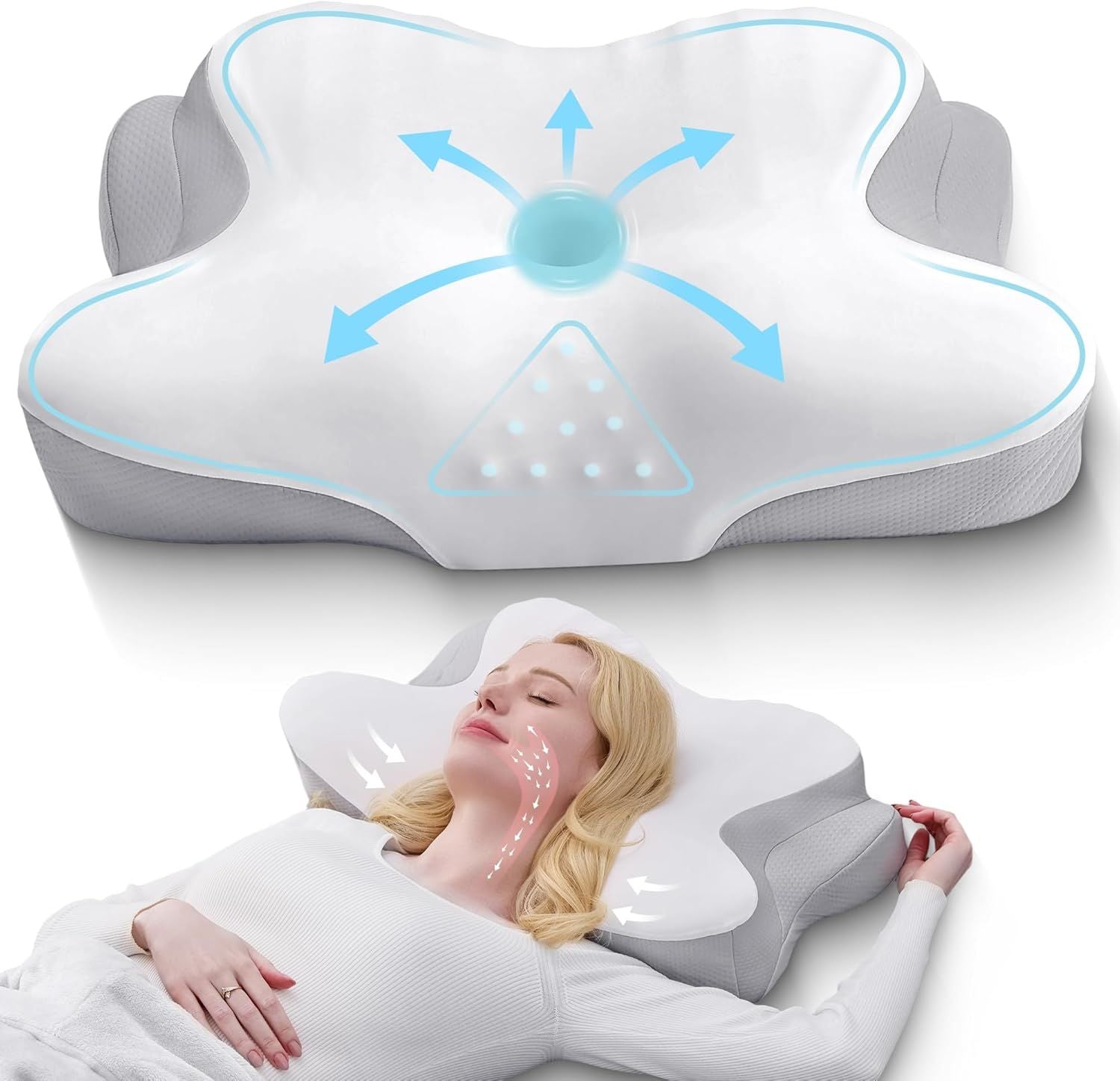 Ergonomic Cervical Neck Pillow for Sleeping – Memory Foam Pillow with Massage Nodes for Neck Pain Relief, Side Sleeper & Back Support