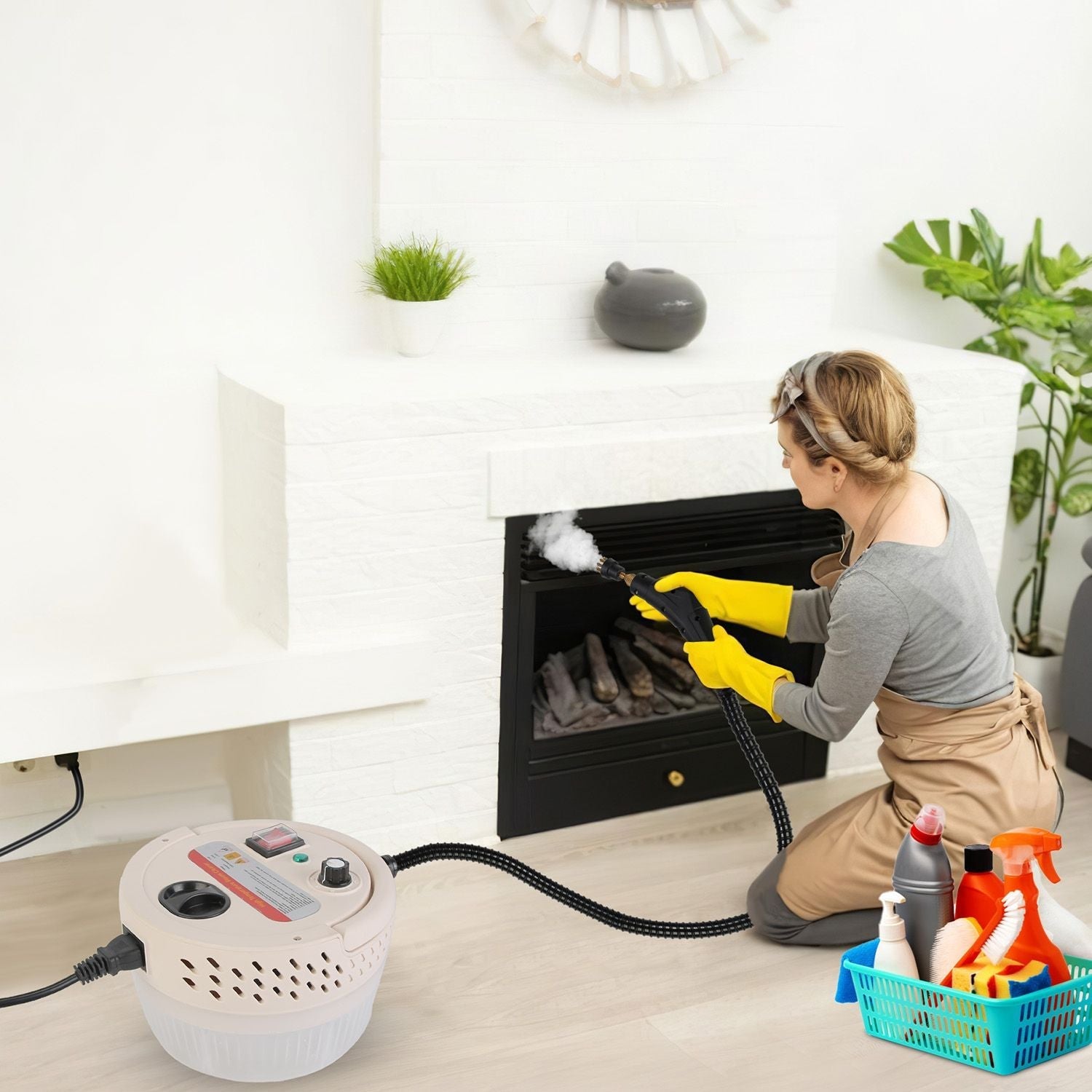 2500W Handheld High Temperature and Pressure Steamer Cleaner with 1400ML Tank 9 Accessories 6 Steam Levels for Dirt Grease Grout Tile Floor Couch Car