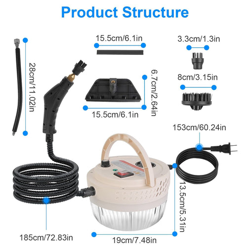2500W Handheld High Temperature and Pressure Steamer Cleaner with 1400ML Tank 9 Accessories 6 Steam Levels for Dirt Grease Grout Tile Floor Couch Car