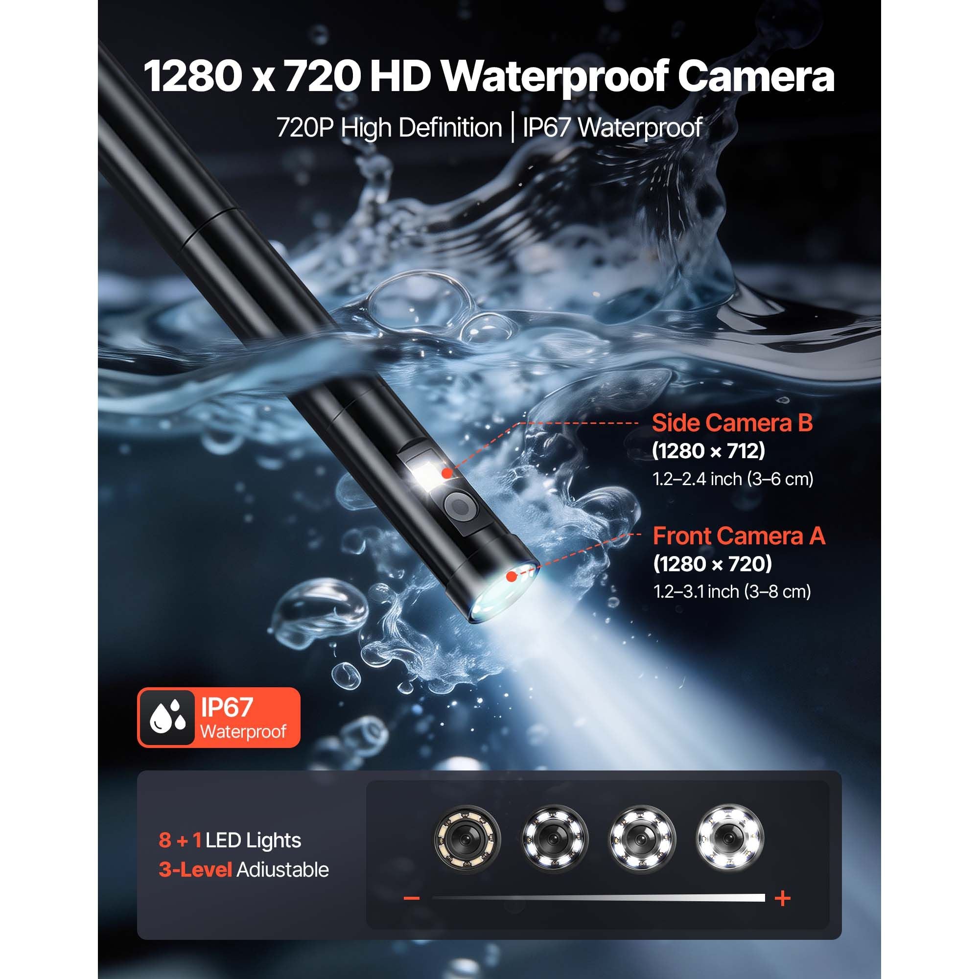 Endoscope with Light, 360° View Coverage Industrial Borescope Inspection Camera with Rotating Probe, 1080P HD Rigid Snake Scope Cam for Wall Automotive Engine Inspect-16.4FT