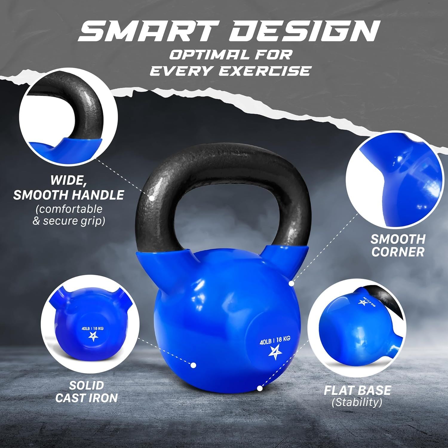 Kettlebell, 5-100 LB Vinyl Coated Cast Iron Strength Training Kettlebells for Home Gym Exercises, Fitness, Full Body Workout Equipment, Push Ups, and Grip Strength