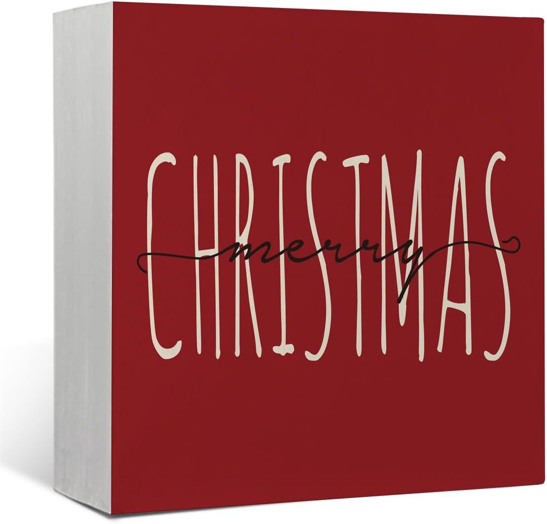 Christmas Decor Red Truck Christmas Wooden Box Signs Buffalo Plaid Christmas Decorations Christmas Decor for Home Office Bedroom Fireplace Car Tiered Tray Decor Christmas Gifts for Women 5x5