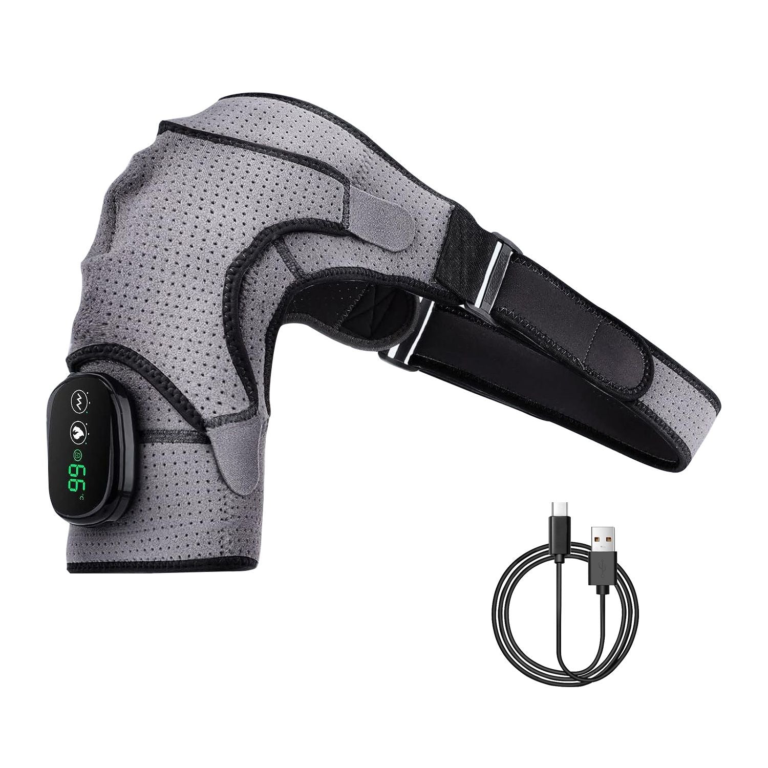 Cordless Shoulder Heating Pad Rechargeable Heated Shoulder Wrap Massager Shoulder Brace Supports with 3 Heating Levels 3 Vibration Modes for Left Right Shoulder