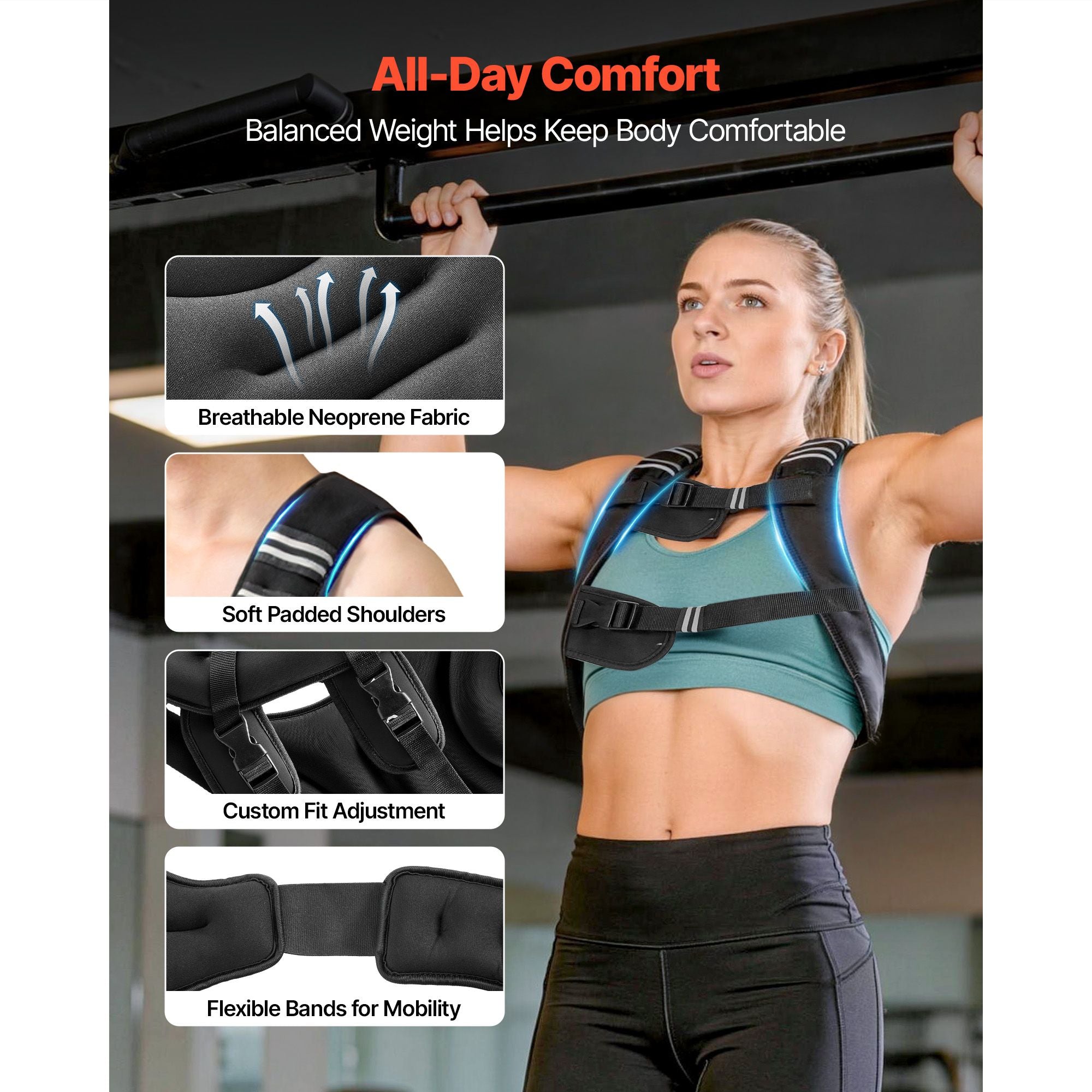 Weighted Vest, 25 lbs Body Weight Vest for Men Women, with Reflective Stripe, Adjustable Buckle, Workout Equipment for Strength Training, Running, Jogging, Fitness, Muscle Building, Weight Loss