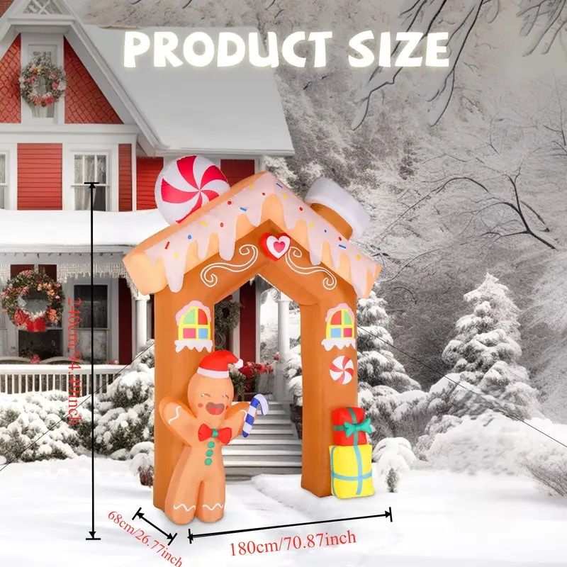 8FT Tall Christmas Gingerbread Inflatable - Blow Up Yard Decor with LED Lights, Electric Blower, Secure Stakes & Storage Bag - Indoor Garden Lawn Patio Porch Xmas Decor - Easy Setup Holiday Inflatable