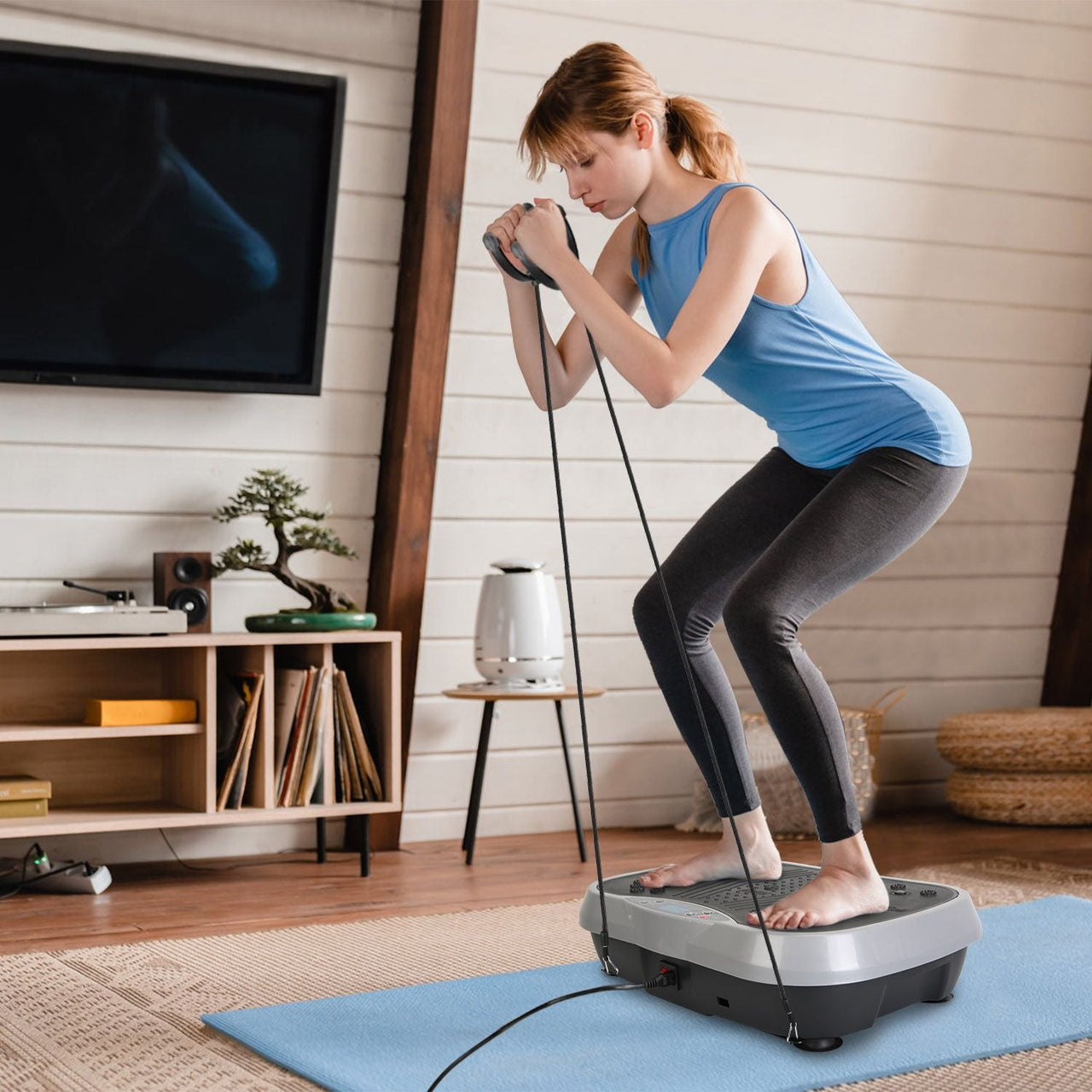 Vibration Plate Exercise Machine With Resistant Bands Remote Control Whole Body Vibration Platform Workout Equipment Home Fitness Training Equipment For Weight Loss Fat Burner