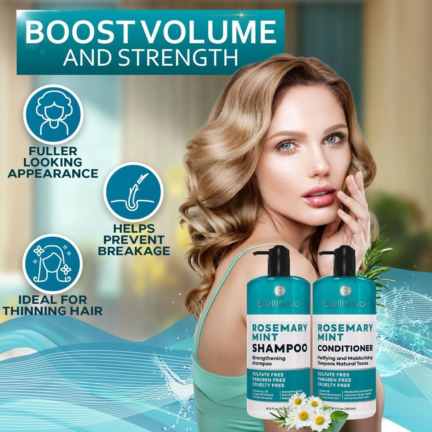 Rosemary Oil and Mint Shampoo and Conditioner Set Sulfate Free with Peppermint Moisturizing Products for Women and Men Helps Flaky Dry Scalp and Dandruff Salon Thickening for Thinning Hair