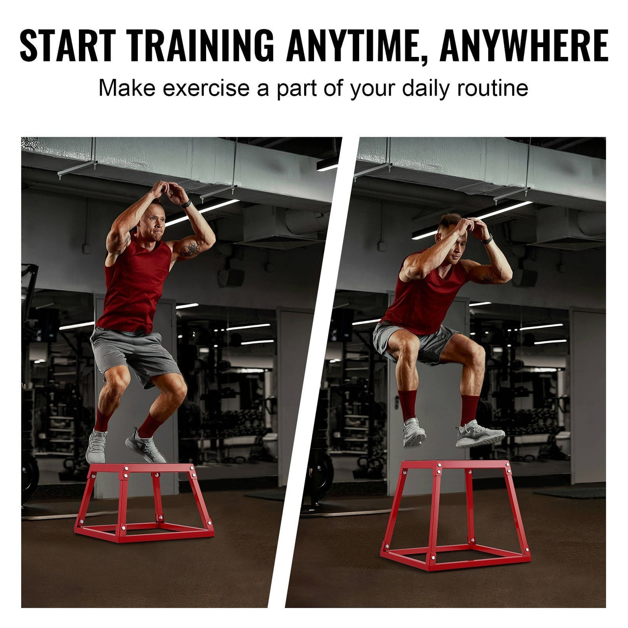 Plyometric Jump Box, 18 Inch Plyo Box, Steel Plyometric Platform and Jumping Agility Box, Anti-Slip Fitness Exercise Step Up Box for Home Gym Training, Conditioning Strength Training, Red