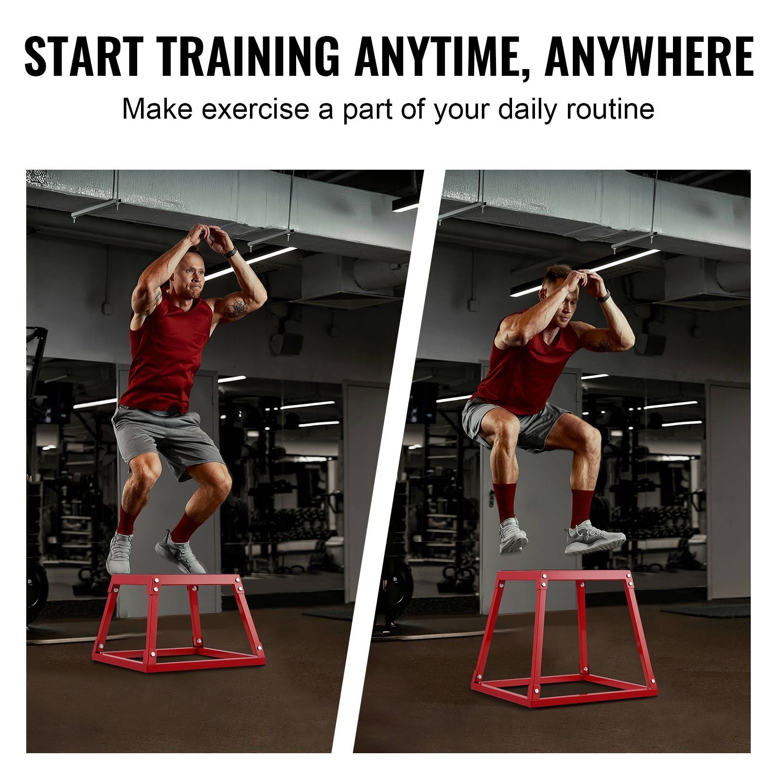 Plyometric Jump Box, 18 Inch Plyo Box, Steel Plyometric Platform and Jumping Agility Box, Anti-Slip Fitness Exercise Step Up Box for Home Gym Training, Conditioning Strength Training, Red