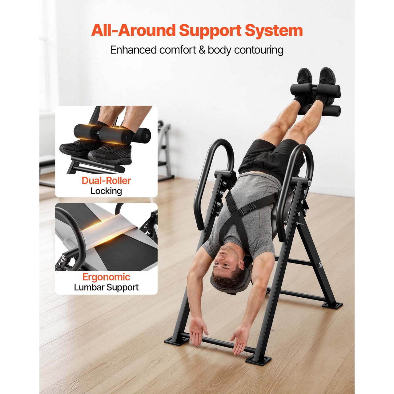 Inversion Table, 300 lbs Capacity Heavy Duty Back Inverter Stretcher, Inverted Table with Stable Structure, Dual-Roller Locking, Decompression Tables for Shoulders, Neck, Back, Knees
