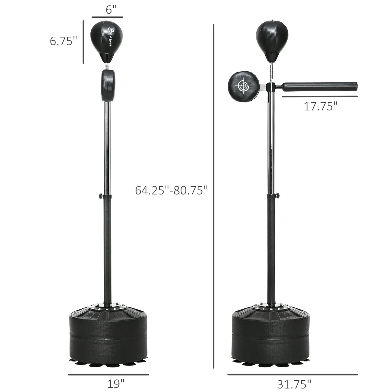 Free Standing Boxing Bag with Stand, Punching Speed Bag Reaction Bar Challenge with Suction Cups, 64-81in Adjustable Height for Teenagers and Adults, Black