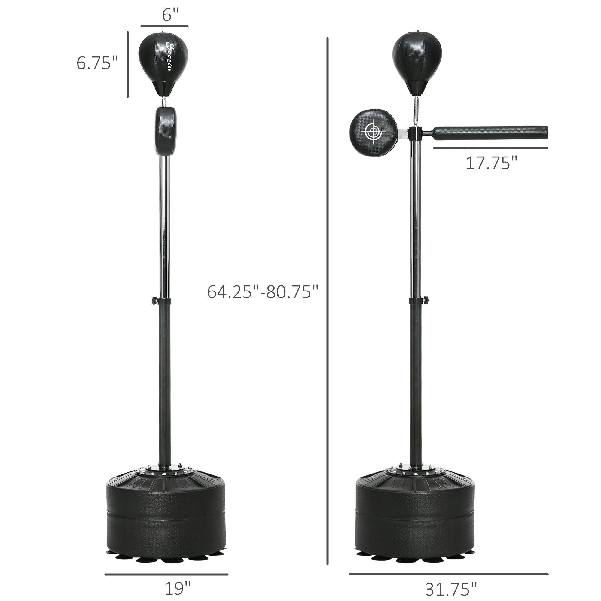 Free Standing Boxing Bag with Stand, Punching Speed Bag Reaction Bar Challenge with Suction Cups, 64-81in Adjustable Height for Teenagers and Adults, Black