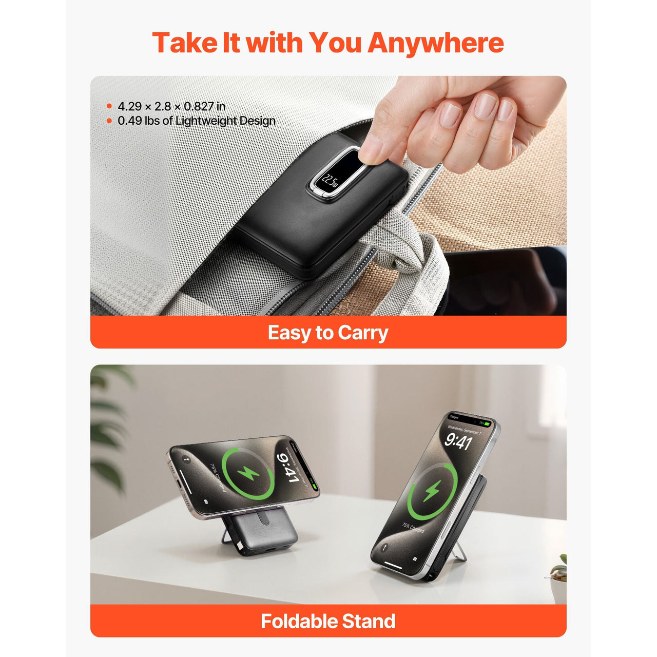 Magnetic Power Bank, 10000 mAh Battery Pack, Wireless MagSafe-Compatible Portable Charger, with Smart LED Display, Foldable Stand, Fast Charging for iPhone16/15/14/13/12 Series, Samsung, Huawei