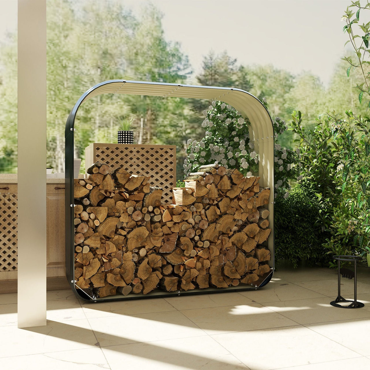Outsunny Wood Shed Galvanized Steel Firewood Storage Rack with Rubberized Edge for Safety, 4.7' x 1.4' x 4.7'