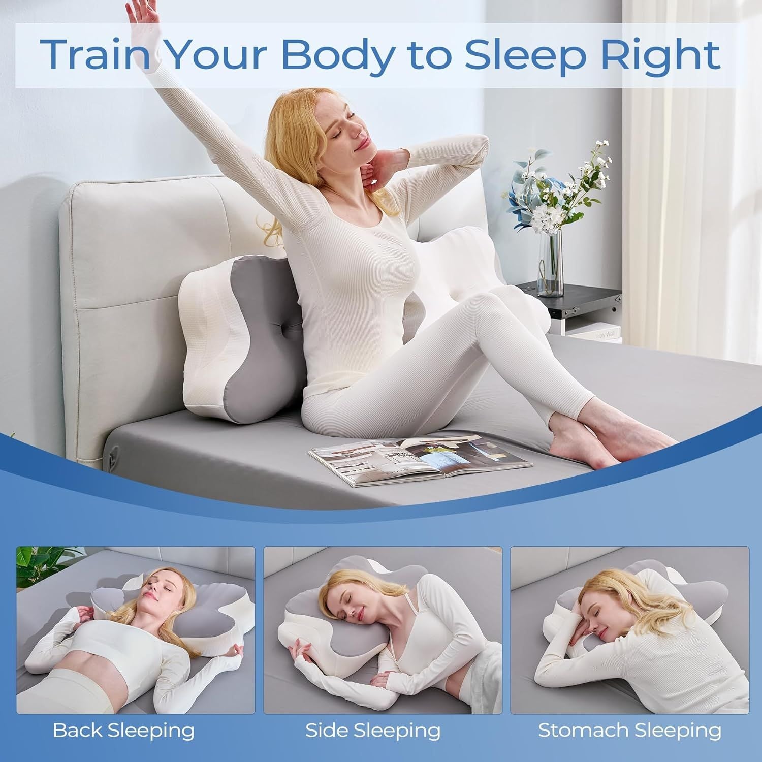 Ergonomic Cervical Neck Pillow for Sleeping – Memory Foam Pillow with Massage Nodes for Neck Pain Relief, Side Sleeper & Back Support