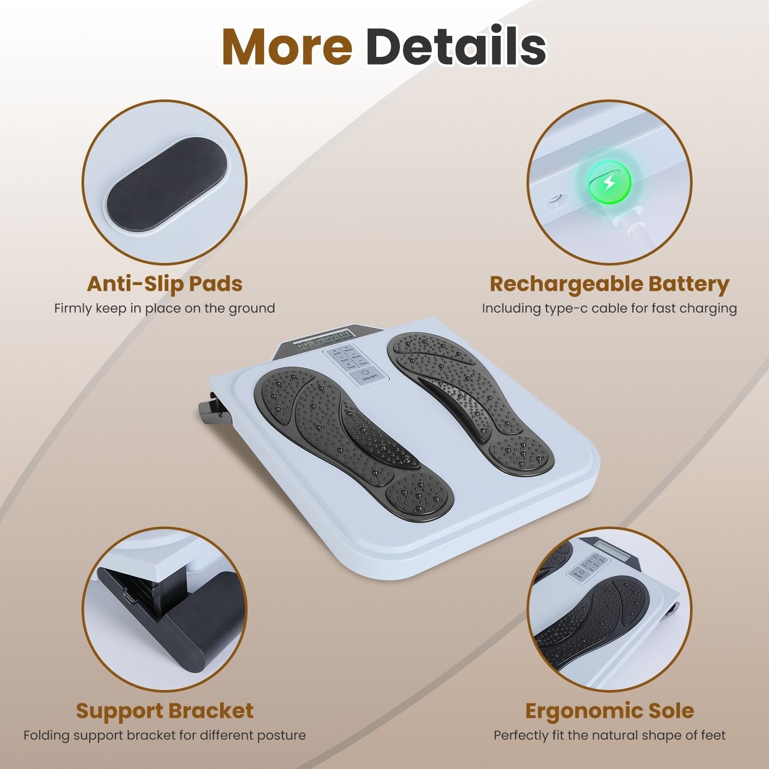 1Pc Rechargeable EMS Foot Massager for Neuropathy TENS Stimulator With 10Modes 50Intensities Remote Control For Muscle Relaxation Cramps Circulation Gift For Dad Mom