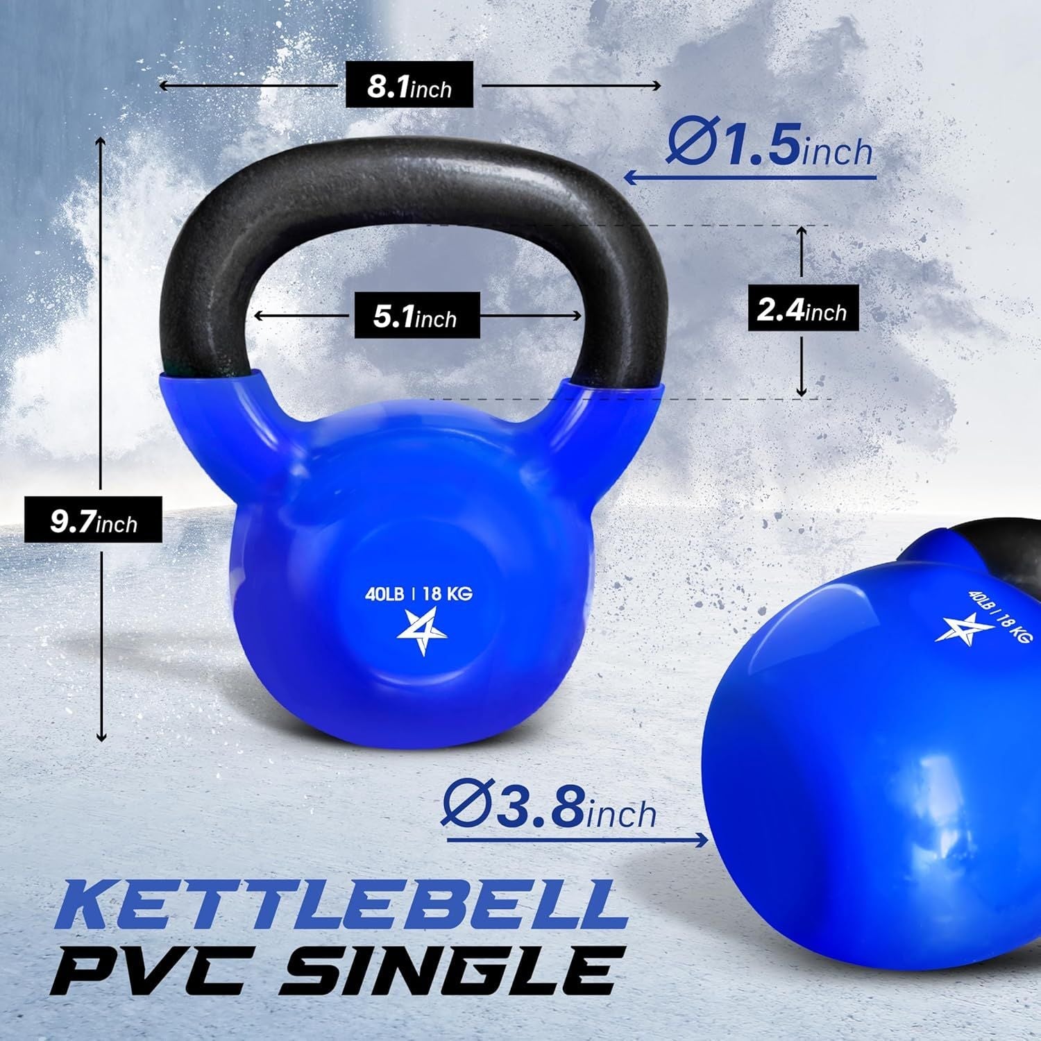 Kettlebell, 5-100 LB Vinyl Coated Cast Iron Strength Training Kettlebells for Home Gym Exercises, Fitness, Full Body Workout Equipment, Push Ups, and Grip Strength