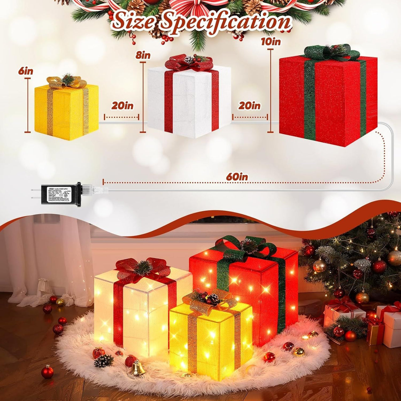 3 Pieces Large Gift Boxes for Christmas Decorations Outdoor, 10